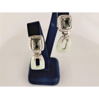 Sterling Silver Judith Ripka Prasiolite and Jade Earrings