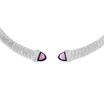 JUDITH RIPKA SILVER/PURPLE TEXTURED WITH AMETHYST NECKLACE