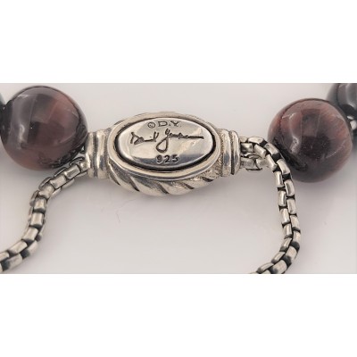 David Yurman Sterling Silver Red Tiger's Eye Spiritual Bead Bracelet 8mm