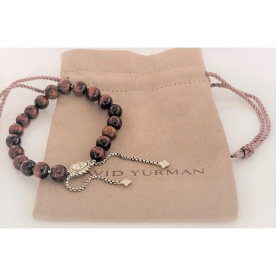 David Yurman Sterling Silver Red Tiger's Eye Spiritual Bead Bracelet 8mm