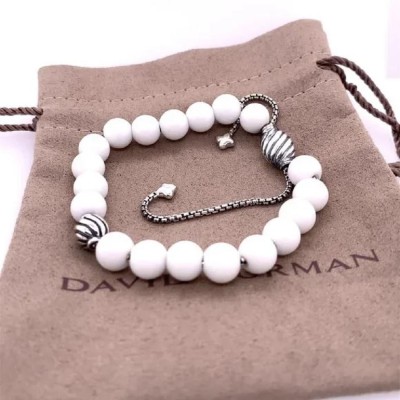 David Yurman White Agate Sterling Silver Spiritual Wave Bead Bracelet