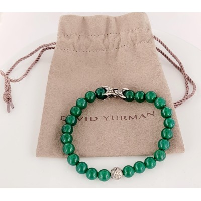 David Yurman Green Onyx Sterling Silver Spiritual Bead Bracelet 8mm