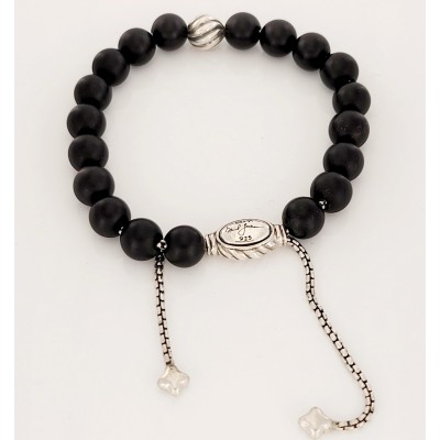 David Yurman Black Matte Onyx Silver Classic Spiritual Bead Bracelet