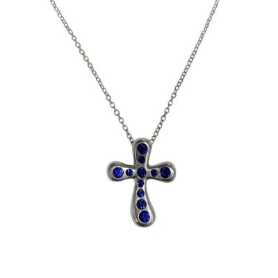 Tiffany&Co. Platinum Sapphire Elsa Peretti Cross Pendant Necklace