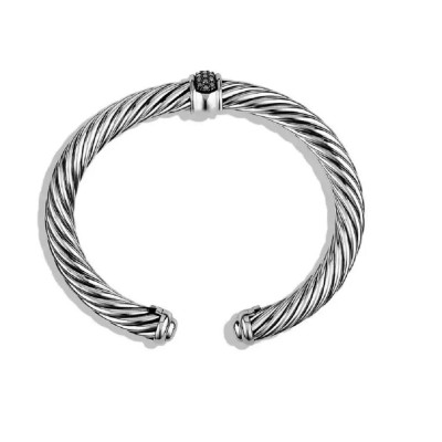 David Yurman Sterling Silver Black Diamond Cable Classics Station Bracelet 7mm