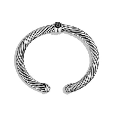 David Yurman Sterling Silver Black Diamond Cable Classics Station Bracelet 7mm