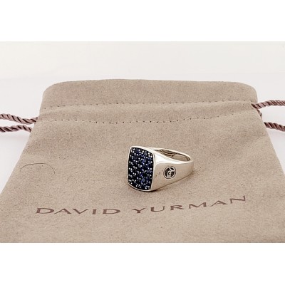 David Yurman Blue Sapphire Diamond signed Men's ring Size 10