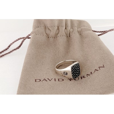 DAVID YURMAN SS MENS SIGN BLACK DIAMOND RING Size 10