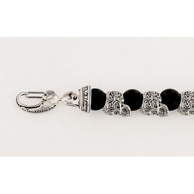 WILLIAM HENRY ALTERNATING SILVER SKULLS BLACK ONYX MENS BEAD BRACELET