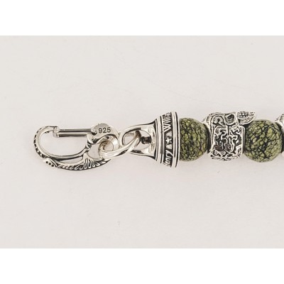 WILLIAM HENRY RELIANT SILVER SKULL AND GREEN SERPENTINE BEAD BRACELET