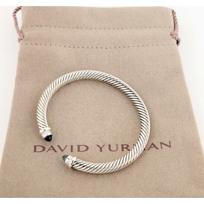 David Yurman cable bracelet in sterling silver Emerald topaz and with diamonds