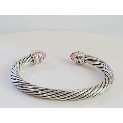 DAVID YURMAN Sterling Silver 7MM Bright Pink Tourmaline Diamond Cuff Bracelet