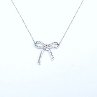 TIFFANY & Co 18K White Gold Diamond Metro Bow Mini Necklace