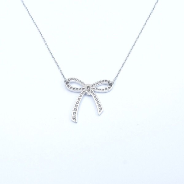 TIFFANY & Co 18K White Gold Diamond Metro Bow Mini Necklace