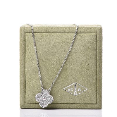 Van Cleef & Arpels Alhambra Diamond White Gold Pendant Necklace