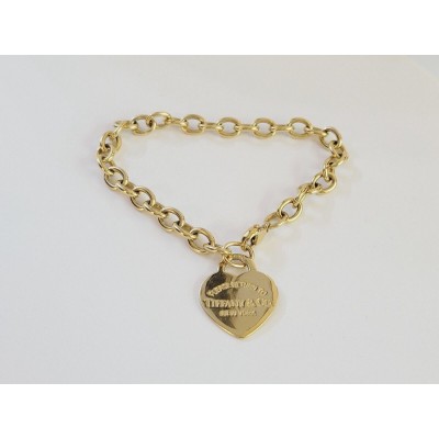 Tiffany Co. 18k Yellow Gold Heart Tag Charm Oval Chain Bracelet