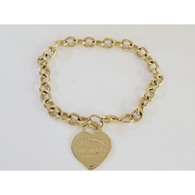 Tiffany Co. 18k Yellow Gold Heart Tag Charm Oval Chain Bracelet