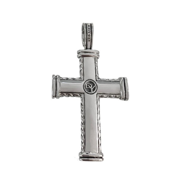 David Yurman Sterling Silver 27x45 Chevron Cable Cross Crucifix Amulet Pendant