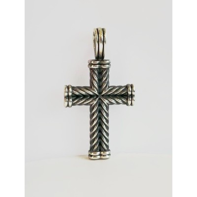 David Yurman Sterling Silver 27x45 Chevron Cable Cross Crucifix Amulet Pendant