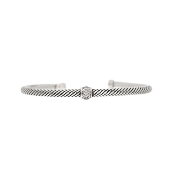 DAVID YURMAN Sterling Silver Diamond 4mm Cable Classics Station Bracelet