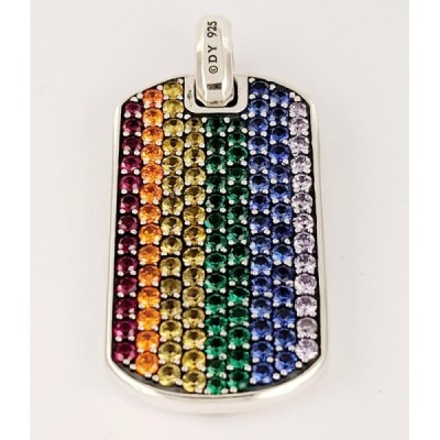 David Yurman Chevron Tag Sterling Silver with Rainbow PavÃ© diamonds