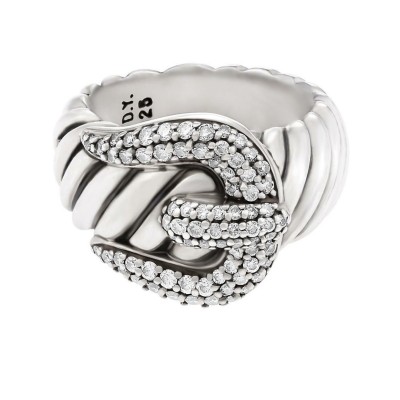 David Yurman Buckle Ring In Sterling Silver With Diamonds