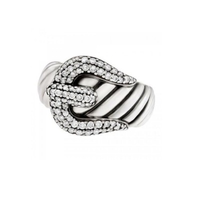 David Yurman Buckle Ring In Sterling Silver With Diamonds