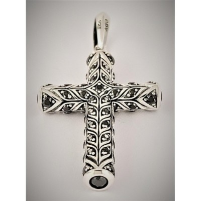 Chevron Cross Pendant Sterling Silver with Black Diamonds