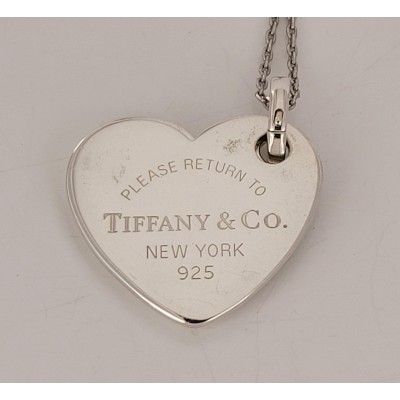 Return To Tiffany & Co 18" Long  Double Heart Charm Necklace AG925 Silver