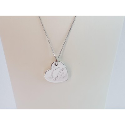 Return To Tiffany & Co 18" Long  Double Heart Charm Necklace AG925 Silver