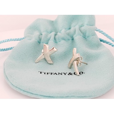 Tiffany & Co. Sterling Silver Kiss Cross Women's  Earrings 925