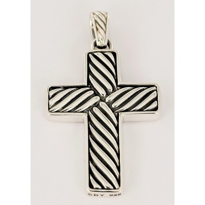 DAVID YURMAN Black Onyx And Sterling Silver Exotic Stone Cross Pendant Necklace