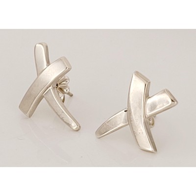 Tiffany & Co. Sterling Silver Kiss Cross Women's  Earrings 925