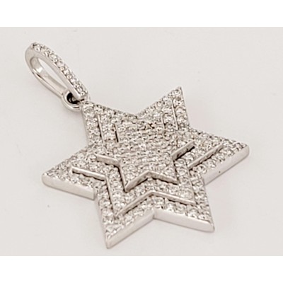 Star Shape  Pendant in 14 k white Gold  with Diamonds