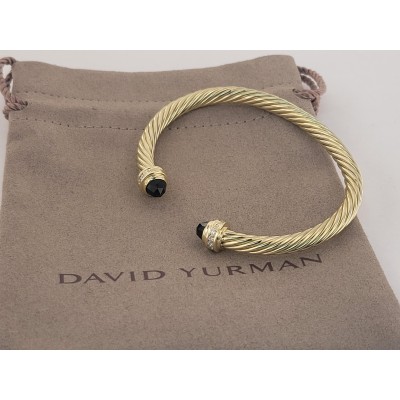 David Yurman Cable Classics Bracelet in 14K Yellow Gold  with Black Onyx and  Pave  Diamond