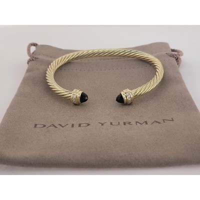 David Yurman Cable Classics Bracelet in 14K Yellow Gold  with Black Onyx and  Pave  Diamond