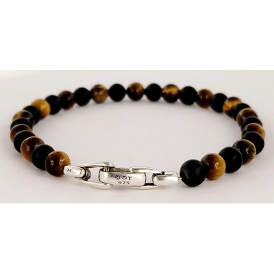 David Yurman Men's Spiritual  Bracelet with Black and Tiger's Eye Beads 6.5mm