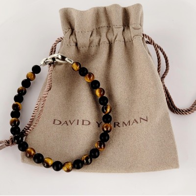 David Yurman Men's Spiritual  Bracelet with Black and Tiger's Eye Beads 6.5mm