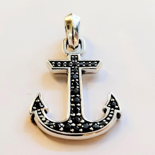 DAVID YURMAN MEN'S STERLING SILVER MARITIME ANCHOR AMULET PAVE BLACK DIAMOND