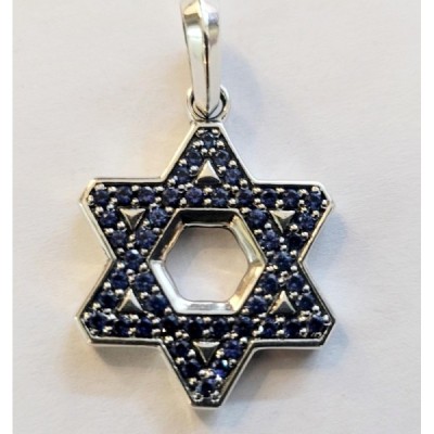 David Yurman Streamline Blue Sapphire Star of David Pendant in Sterling Silver