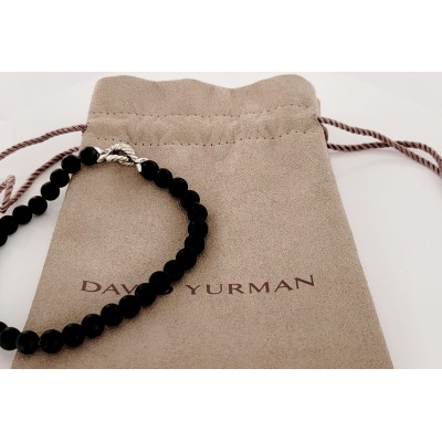 David Yurman  Sterling Silver Spiritual black matte onyx beaded bracelet