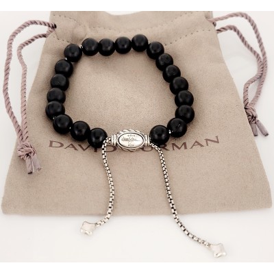 David Yurman  Black onyx Sterling Silver Spiritual bead bracelet 8mm