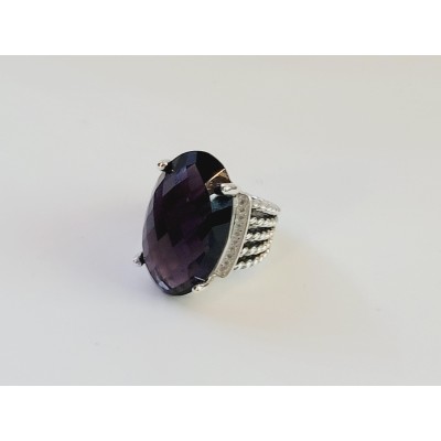 David Yurman Sterling Silver, Stone Oval Amethyst  Wheaton Cable Ring Size: 7