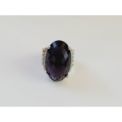 David Yurman Sterling Silver, Stone Oval Amethyst  Wheaton Cable Ring Size: 7