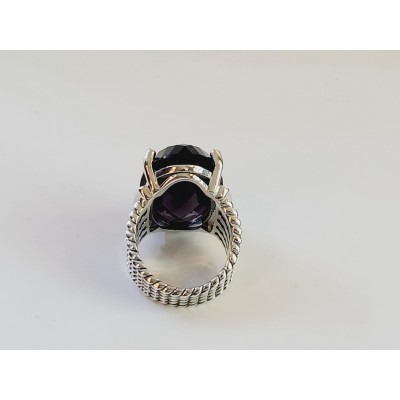 David Yurman Sterling Silver, Stone Oval Amethyst  Wheaton Cable Ring Size: 7