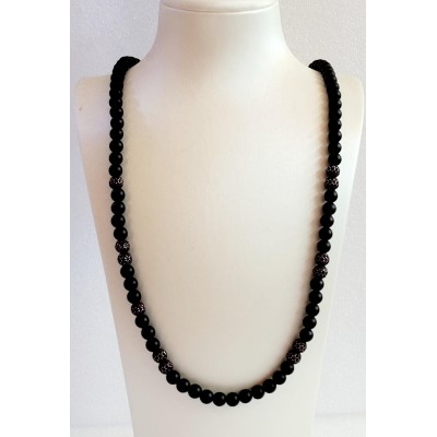 Men's Spiritual Beads Necklace with Black Onyx & PavÃ© Garnet  Diamonds