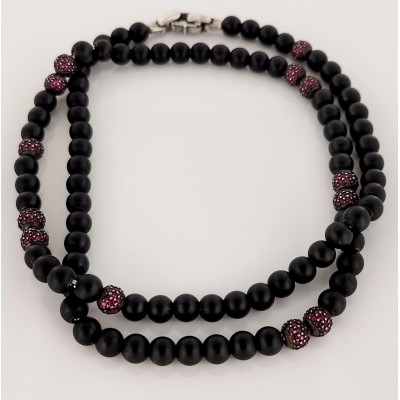 Men's Spiritual Beads Necklace with Black Onyx & PavÃ© Garnet  Diamonds