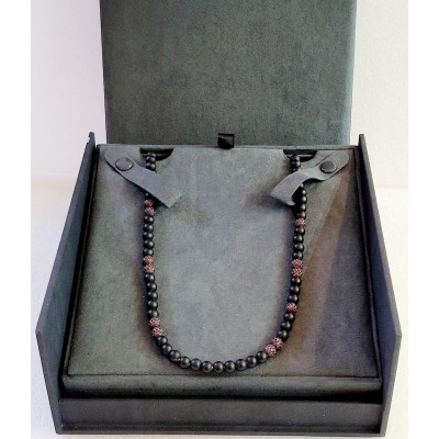 Men's Spiritual Beads Necklace with Black Onyx & PavÃ© Garnet  Diamonds