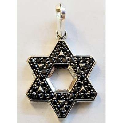 Streamline Star of David Pendant Sterling Silver with Black Diamonds, 22.6mm