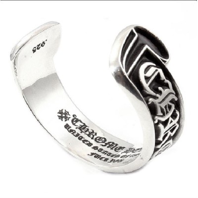 Chrome Hearts Scroll Label Cuff Silver Bracelet 90.18G